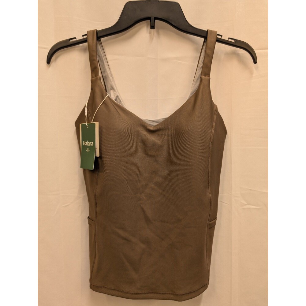NWT Halara V Neck Skinny 2-in-1 Sheen Running Tank Vest Top w/ Pockets *Size S*
